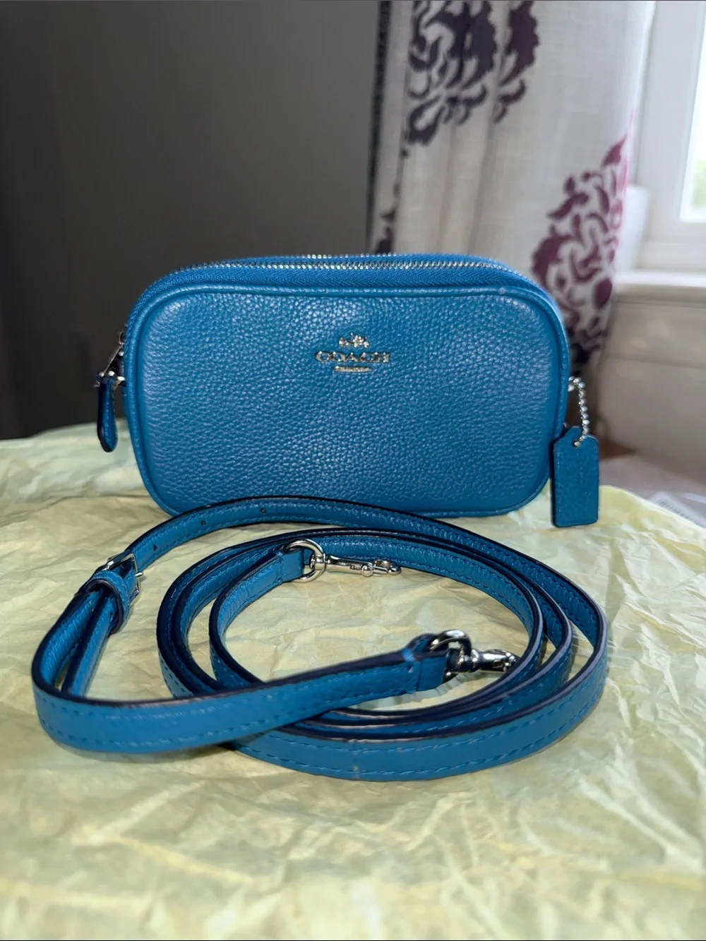 Coach Pebbled Leather Crossbody in Bright Blue